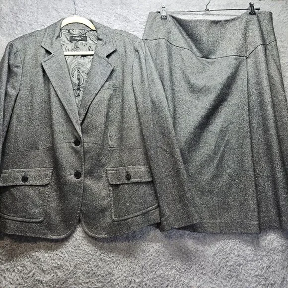 Talbots Womens Gray Skirt Suit Set Size 18 XL Wool Blend - Picture 1 of 16